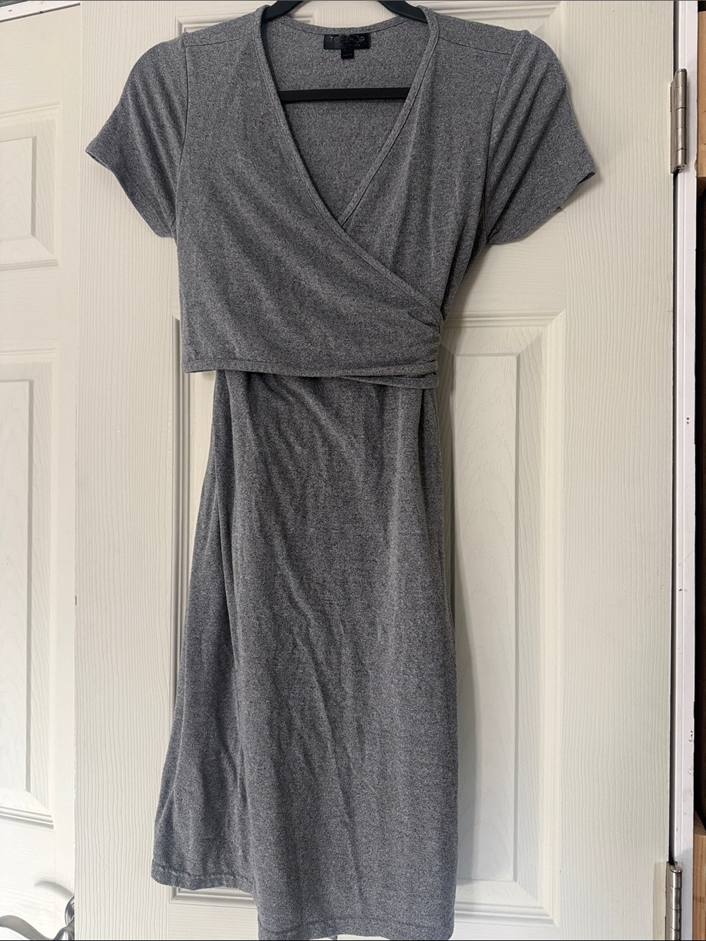 Topshop Nursing Grey Short-Sleeve Wrap Dress